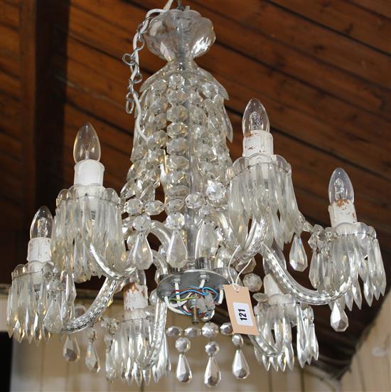 Faceted glass eight light chandelier